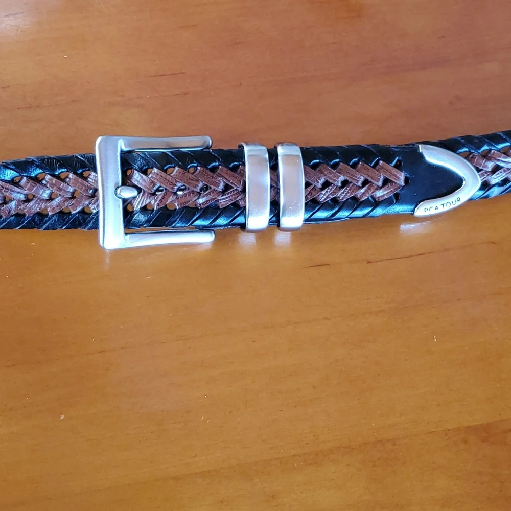 PGA Tour Leather Braided Belt Size 38